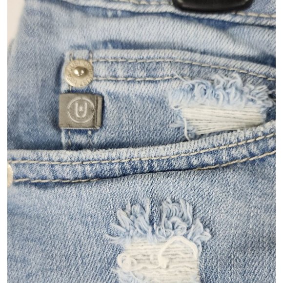 Just USA Shorts Womens Medium Blue Denim Preppy Frayed Ripped Distressed Pockets - Picture 10 of 11